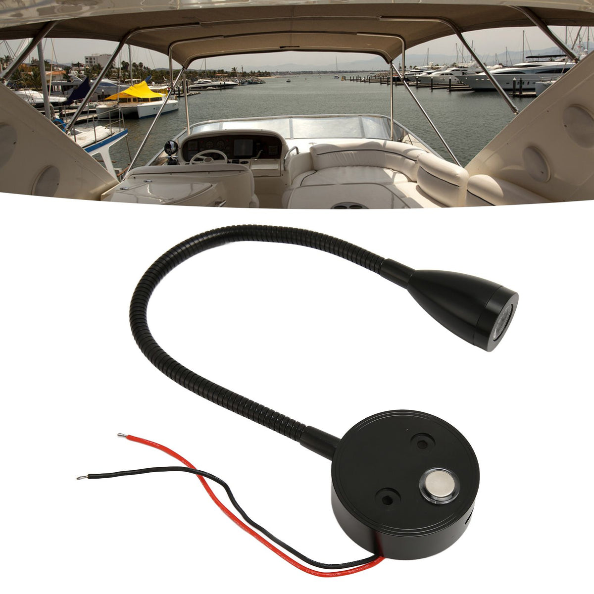 LED Wall Mounted Reading Light Touch Control 3 Color Temperature Dimmable Bedside Reading Lamp with Gooseneck Hose for RV Boat Motorhome DC 12 to 24V Black