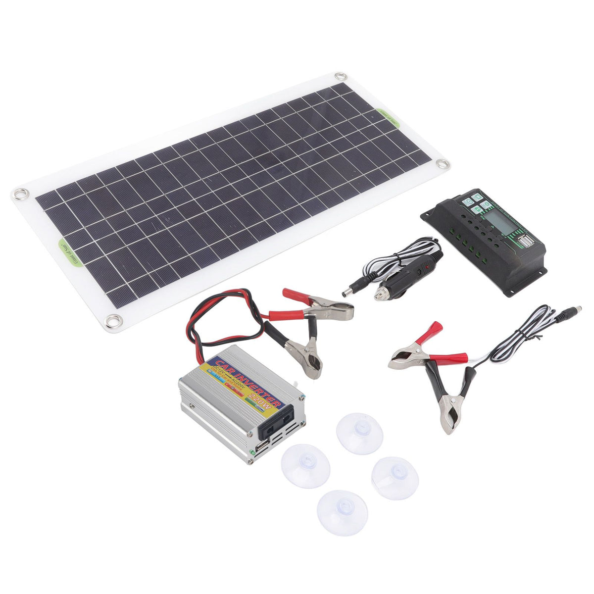12V to 220V 30W Solar Charging Panel 220W Solar Inverter Battery Charger Kit for Camping Hiking 10A