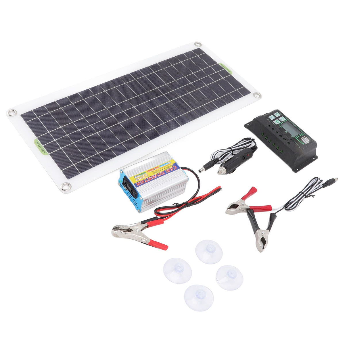 12V to 220V 30W Solar Charging Panel 220W Solar Inverter Battery Charger Kit for Camping Hiking 30A