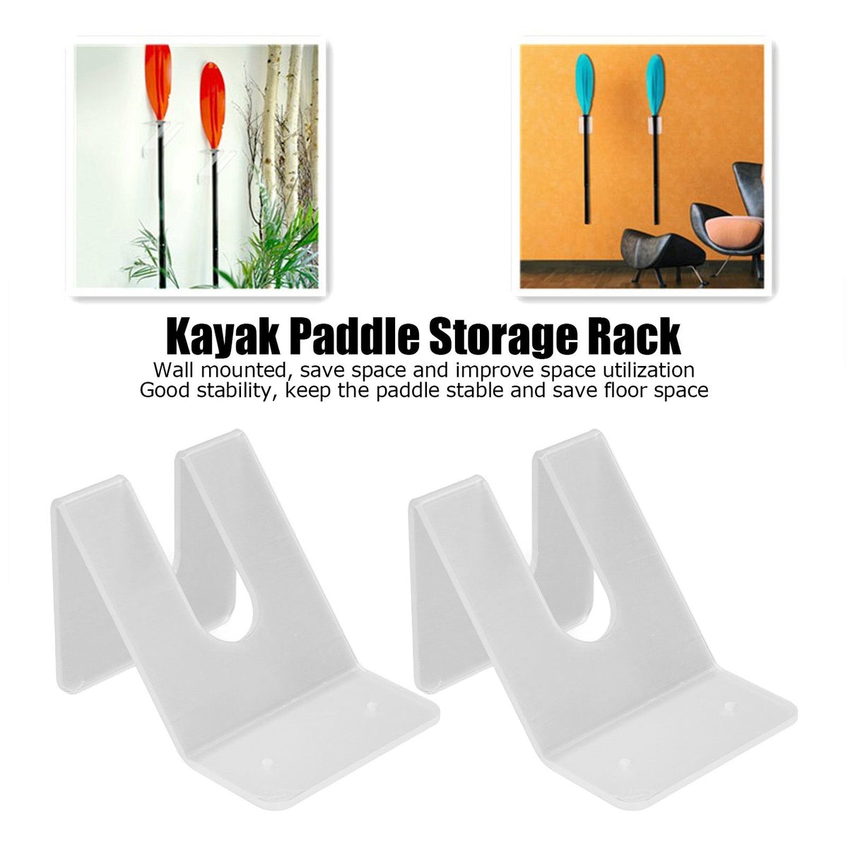 2Pcs Kayak Paddle Storage Rack Wall Mounted Save Space Easy to Install Stable Boat Paddle Wall Mount Rack for Stadium