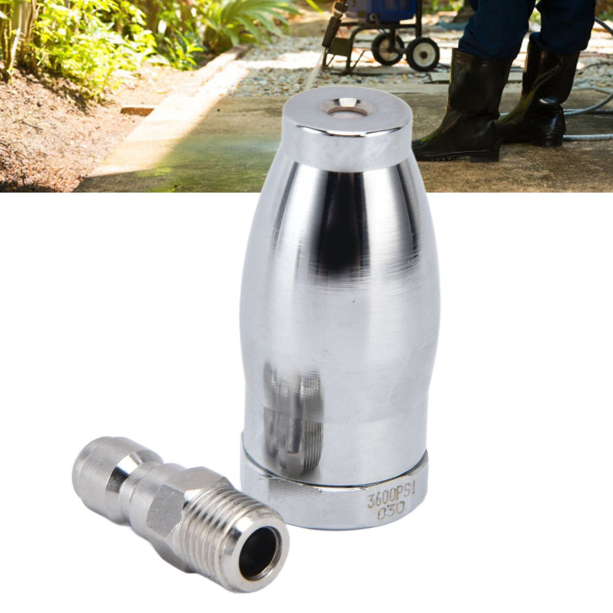 High Pressure Washer 3600PSI Rotating Turbo Nozzle with 1/4in Quick Connect Plug Stainless Steel Rotating Nozzle