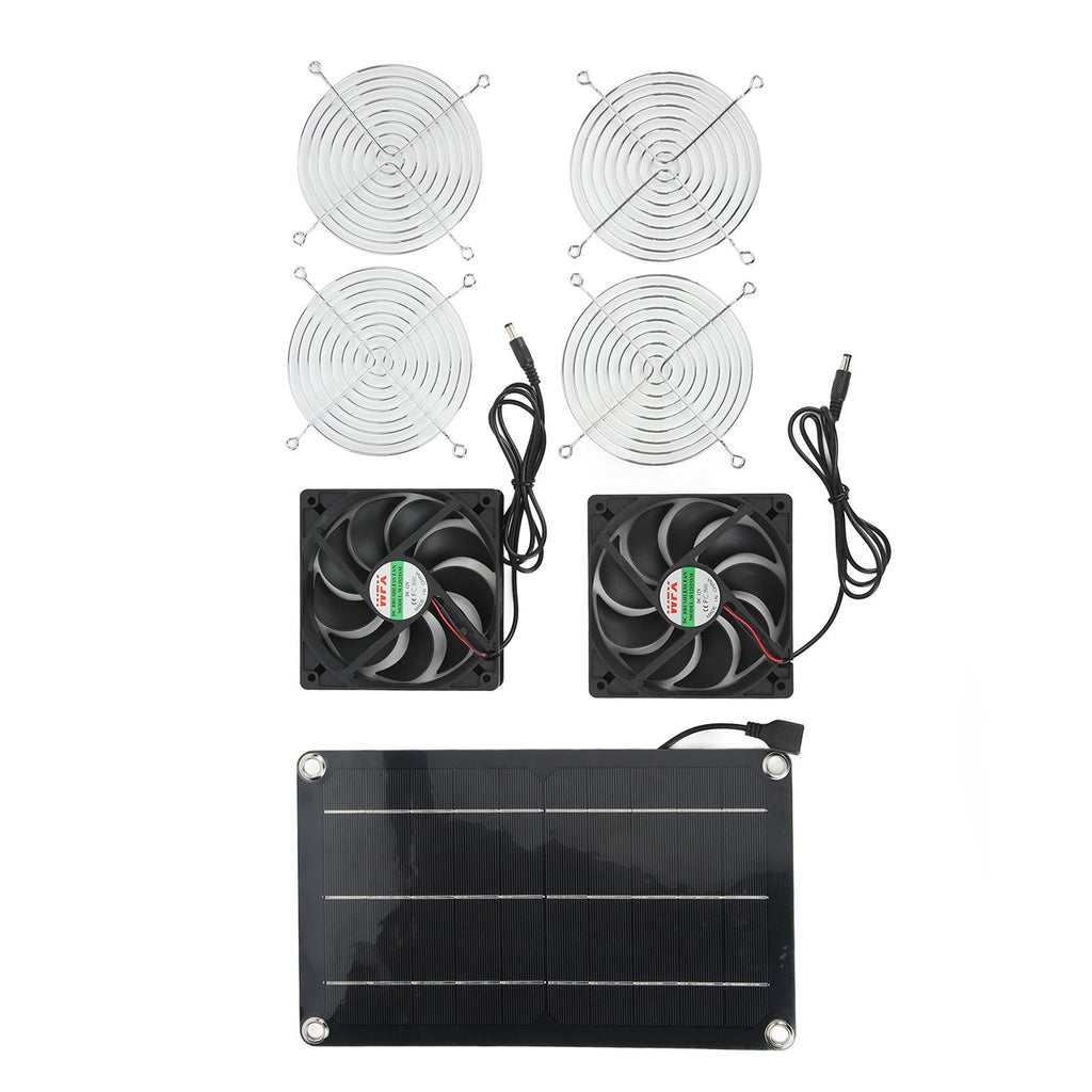 Solar Fan Portable Safe Environment Friendly Dual Exhaust Fan with Solar Panel for Pet House DC 12V