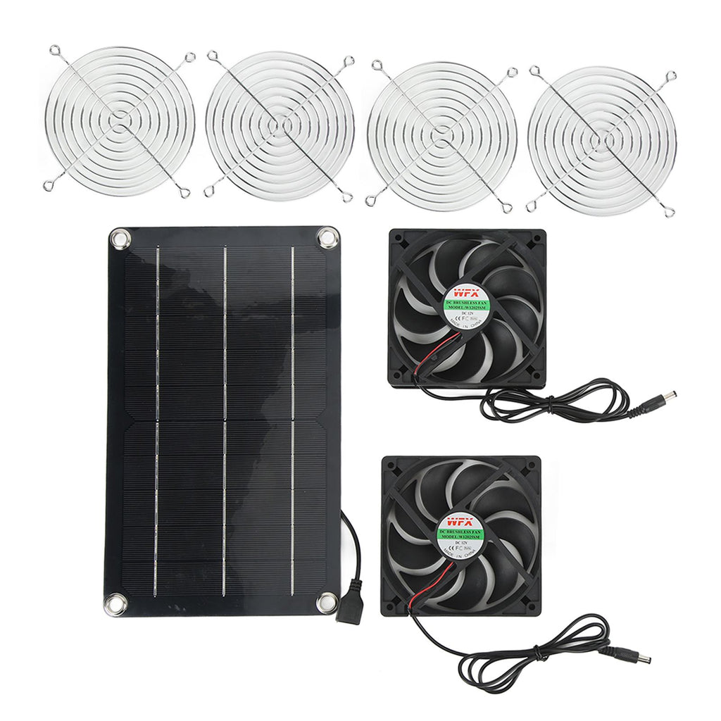 Solar Fan Portable Safe Environment Friendly Dual Exhaust Fan with Solar Panel for Pet House DC 12V