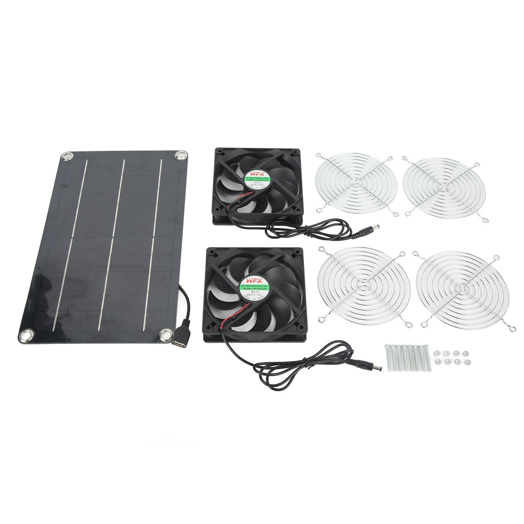 Solar Fan Portable Safe Environment Friendly Dual Exhaust Fan with Solar Panel for Pet House DC 12V
