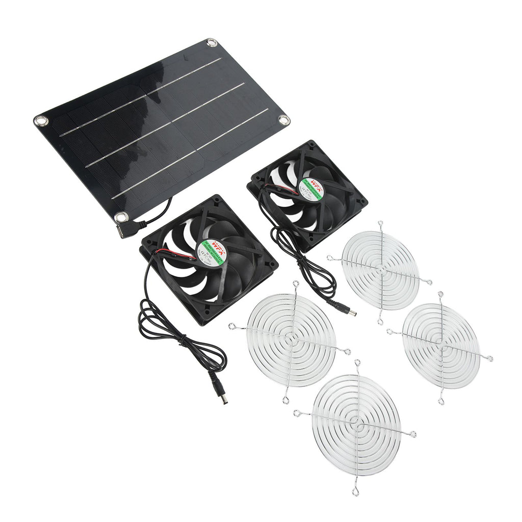 Solar Fan Portable Safe Environment Friendly Dual Exhaust Fan with Solar Panel for Pet House DC 12V