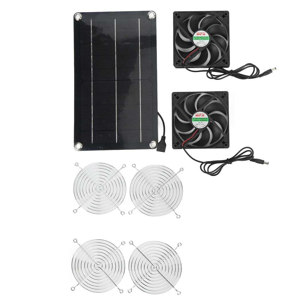 Solar Fan Portable Safe Environment Friendly Dual Exhaust Fan with Solar Panel for Pet House DC 12V
