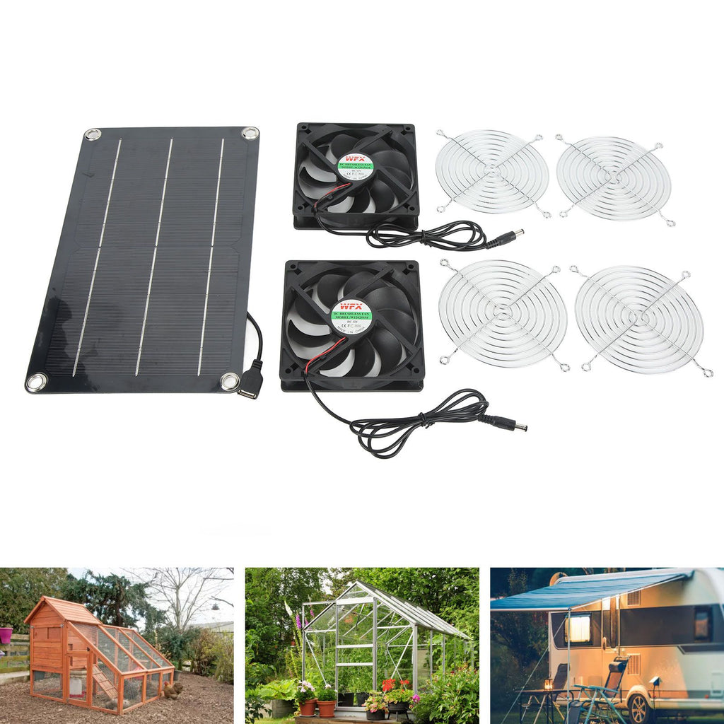 Solar Fan Portable Safe Environment Friendly Dual Exhaust Fan with Solar Panel for Pet House DC 12V