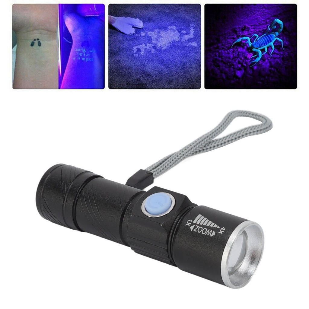 UV Flashlight 395nm Super Bright Ultra Violet Black Light LED Flashlight for Money Inspection Cat Moss Detection