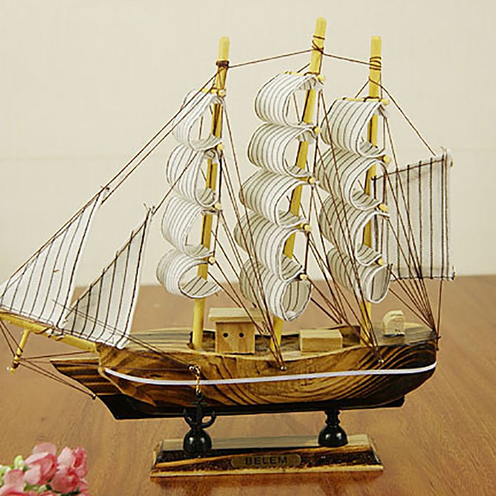 24CM Wooden Sailboat Model Nautical Decoration Theme Gift Home Office
