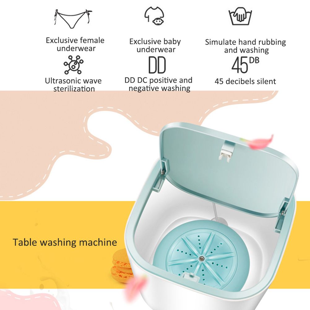 Ultrasonic Turbine Washing Machine Mini Turbo Portable Washing Machine for Underwear Baby Clothes USB Powered Travel RV Camping Laundry Washer