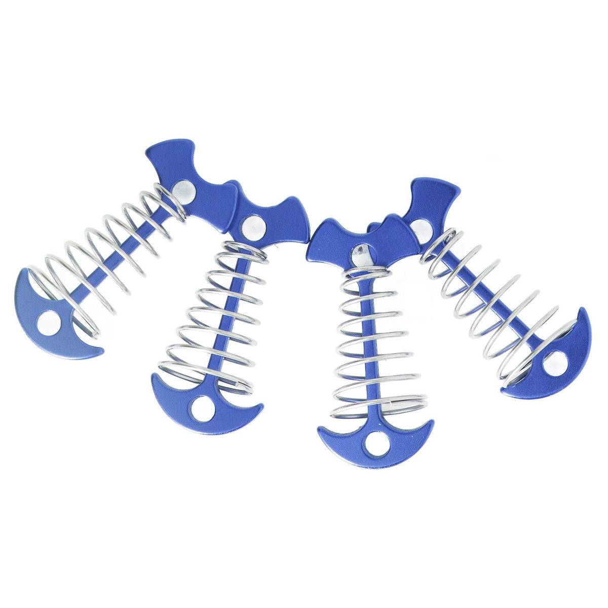 4pcs Fishbone Tent Nails Aluminum Alloy Stainless Steel Extended Plank Floor Canopy Stakes with Spring Blue