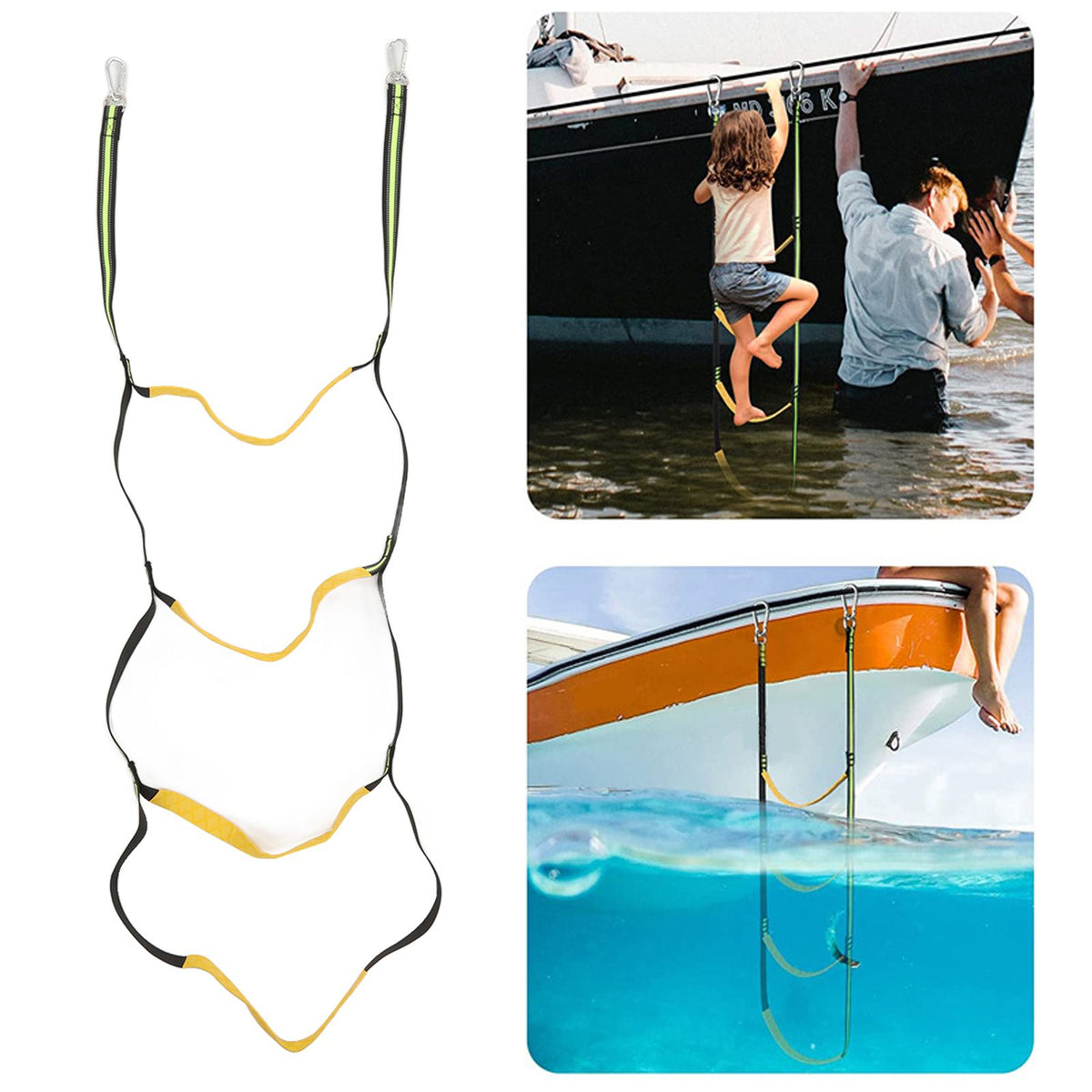 Boat Marine Rope Ladder Boarding Rope Ladder for Inflatable Boat Kayak Motorboat Canoeing Fluorescent Green 4 Stairs