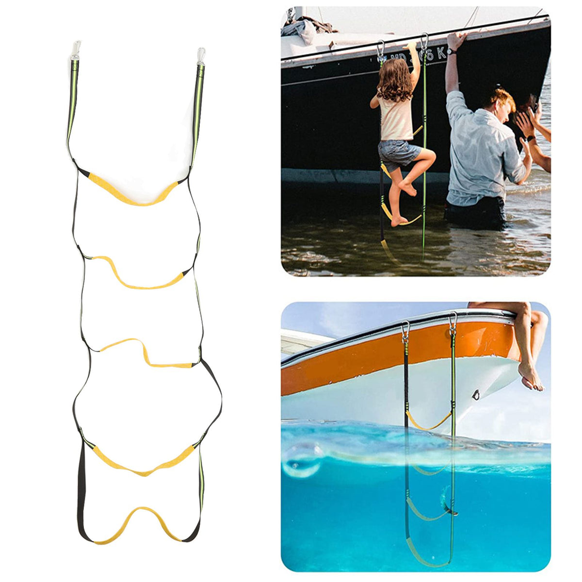 Boat Marine Rope Ladder Boarding Rope Ladder for Inflatable Boat Kayak Motorboat Canoeing Fluorescent Green 5 Stairs