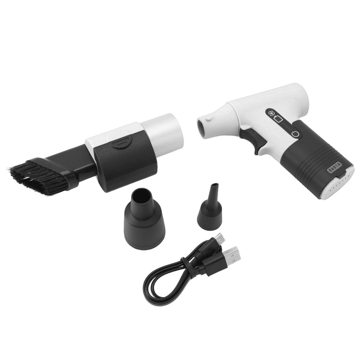 Electric Air Duster Blowing Suctioning Dual Purpose 120000 RPM 3000mAh 3 Gear Adjustable with 2 Nozzles Cordless Air Duster for Computer Car Gray