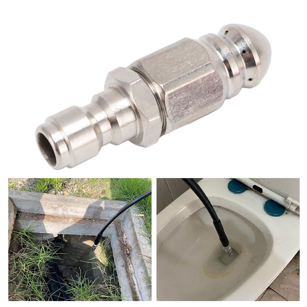 High Pressure Washer Jetter Nozzle Professional Stainless Steel 5000 PSI Sewer Jetter Nozzle with 1/4 Inch Quick Connector