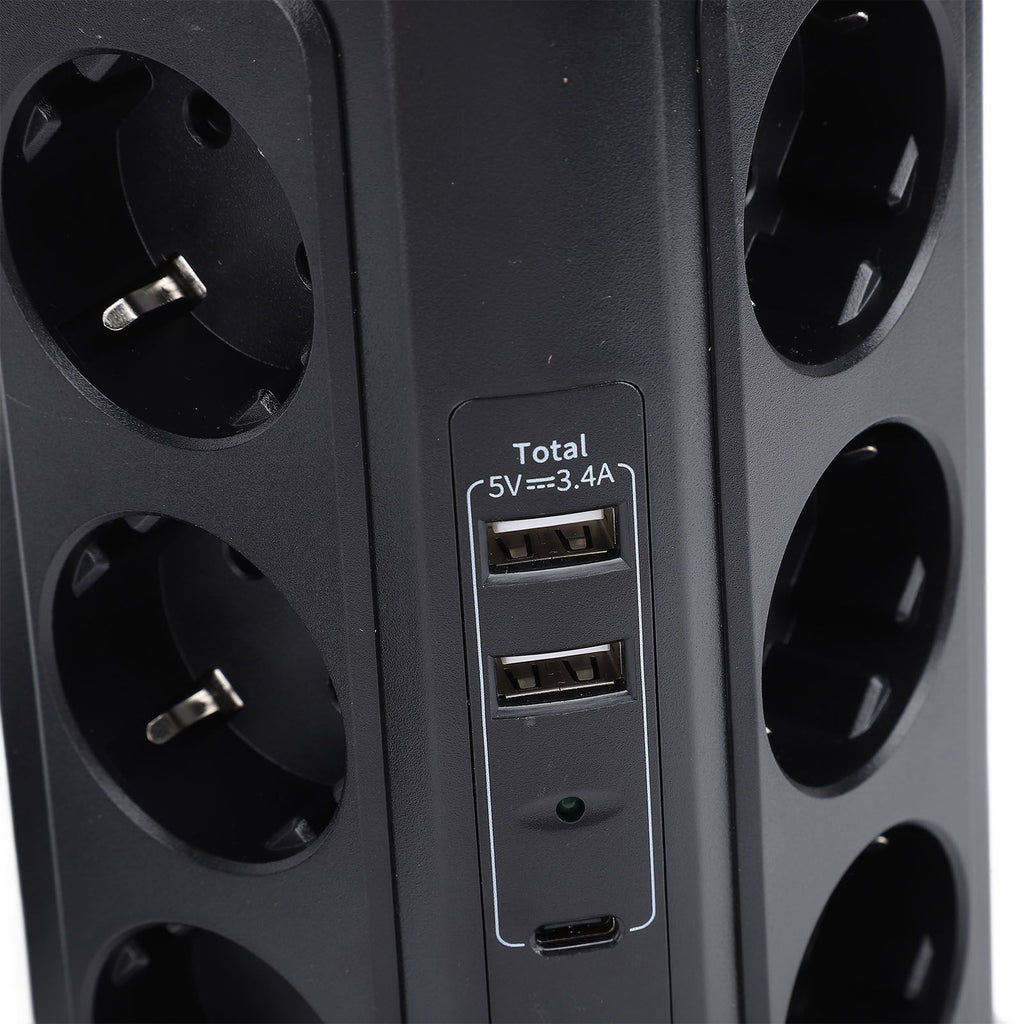 Tower Power Strip with Protector Switch Multiple Ports Vertical Space Saving Electric Tower Power Strip for Home Use Black
