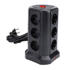 Tower Power Strip with Protector Switch Multiple Ports Vertical Space Saving Electric Tower Power Strip for Home Use Black