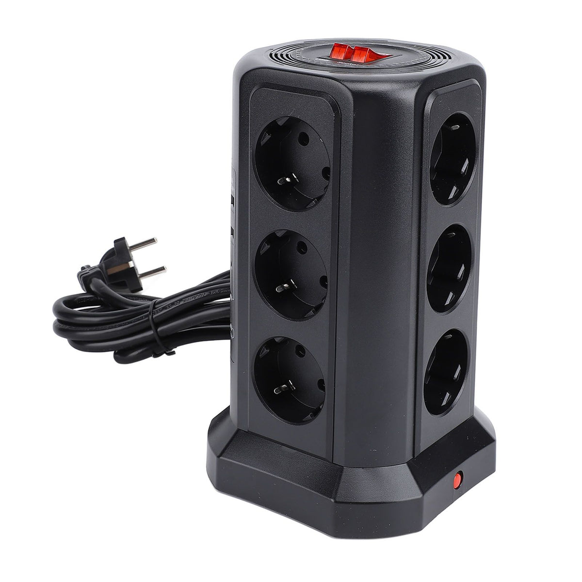Tower Power Strip with Protector Switch Multiple Ports Vertical Space Saving Electric Tower Power Strip for Home Use Black