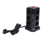 Tower Power Strip with Protector Switch Multiple Ports Vertical Space Saving Electric Tower Power Strip for Home Use Black