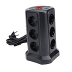 Tower Power Strip with Protector Switch Multiple Ports Vertical Space Saving Electric Tower Power Strip for Home Use Black