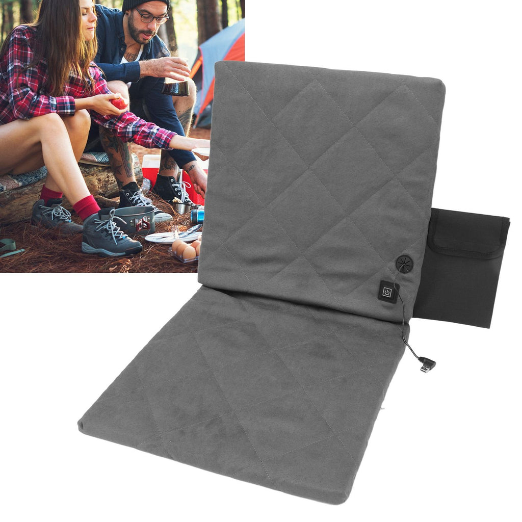Electric Heating Seat Cushion Foldable Stadium Seats Heated Cover Pads with Backrest for Camping Fishing Hunting Grey