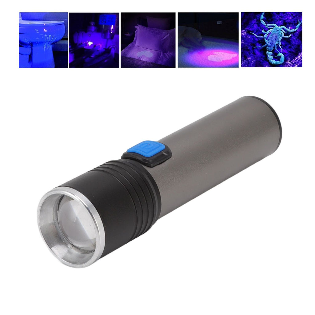 365nm UV Flashlight USB Rechargeable LED Mini Portable Handheld Torch Detector for Pet Urine Counterfeit Money Jade