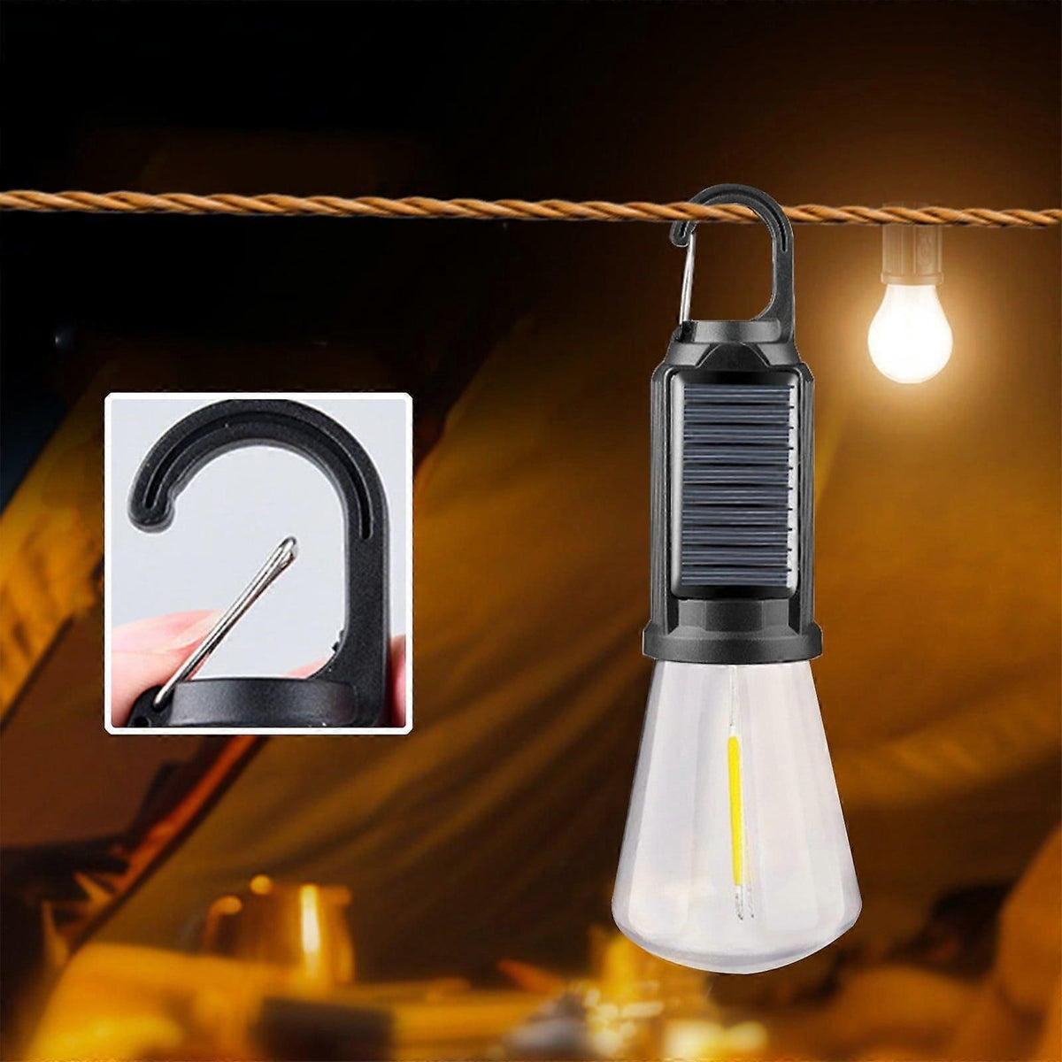 Hanging Light Usb Rechargeable Led Camping Lantern Outdoor Tent Lights for Camping Bulbs With Clip Hook Camping Flash Black-B