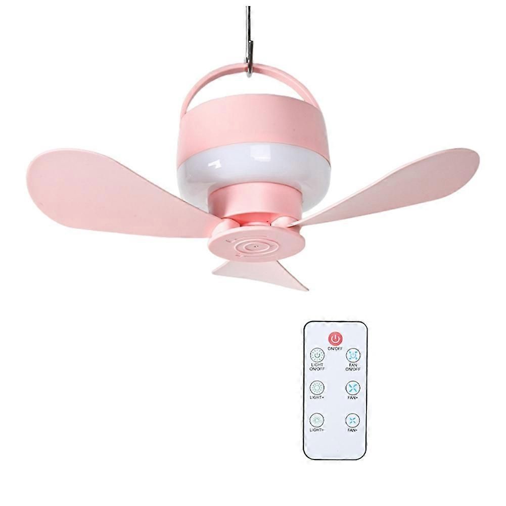 2-in-1 Camping Fan with LED Light Portable Rechargeable Battery Powered Fan with Remote for Tent, Travel, BBQ - Pink