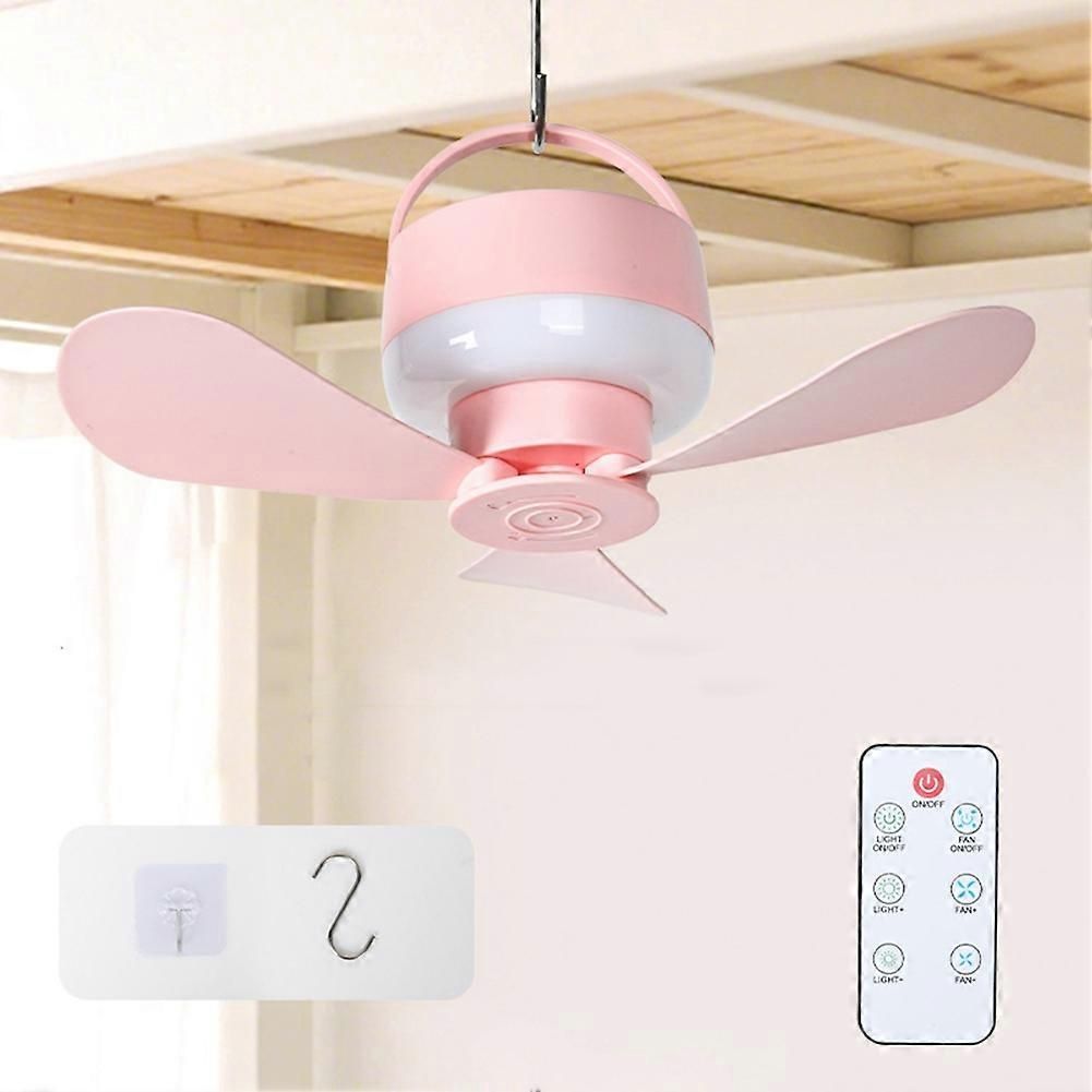 2-in-1 Camping Fan with LED Light Portable Rechargeable Battery Powered Fan with Remote for Tent, Travel, BBQ - Pink