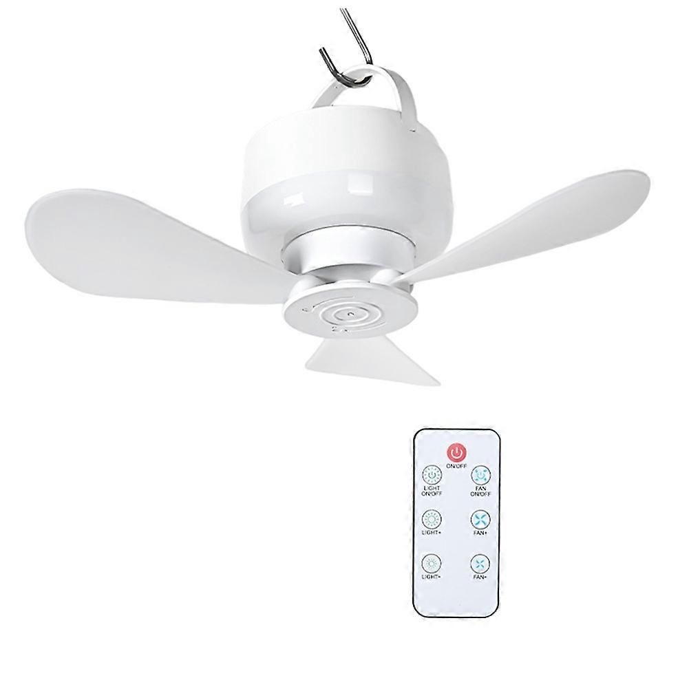 2-in-1 Camping Fan with LED Light Portable Rechargeable Battery Powered Fan with Remote for Tent, Travel, BBQ - White
