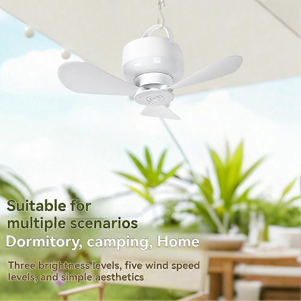 2-in-1 Camping Fan with LED Light Portable Rechargeable Battery Powered Fan with Remote for Tent, Travel, BBQ - White