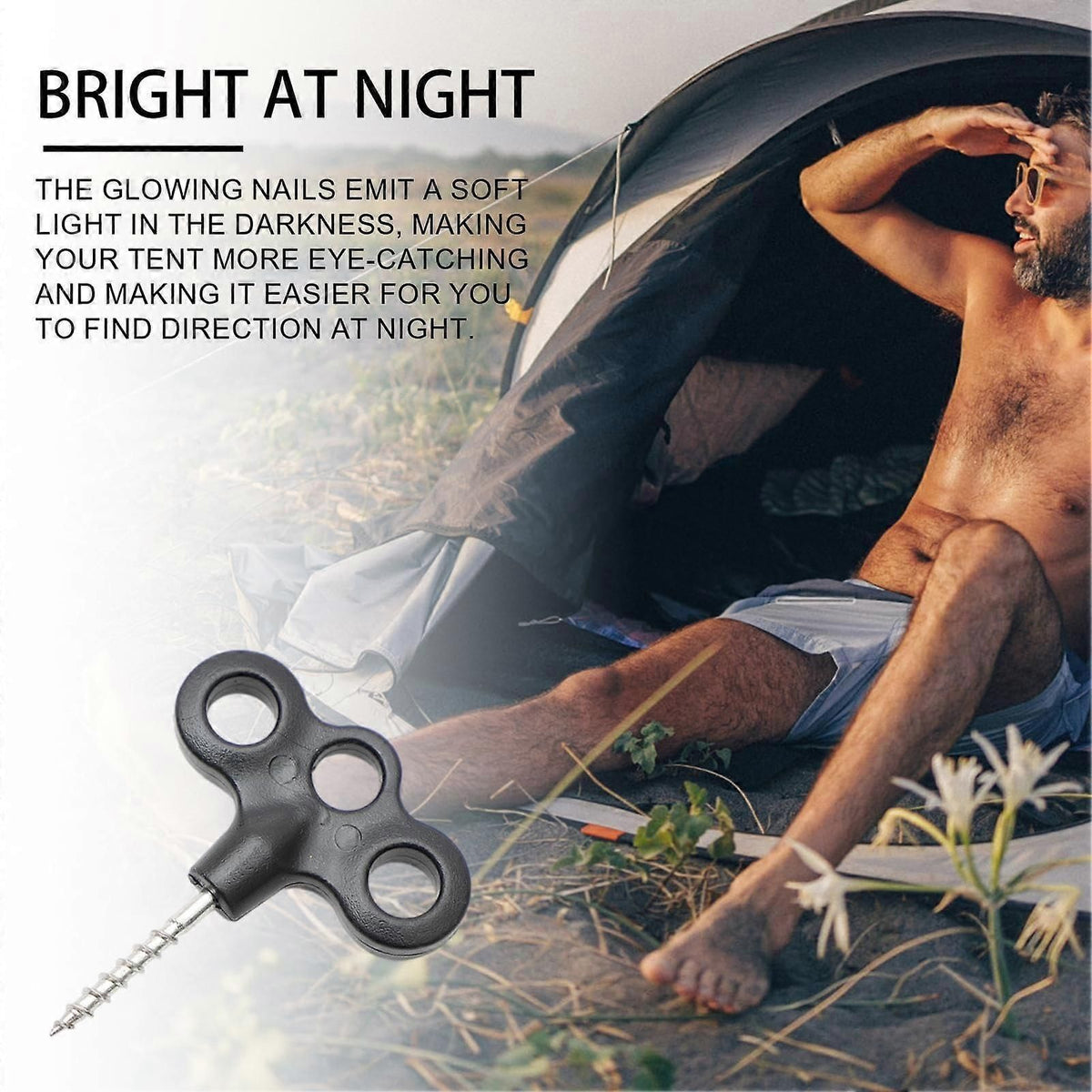 4pcs Camping Tent Stakes Screw‑In Metal Pegs, Lightweight Rust‑Resistant Windproof Stakes for Outdoor Use