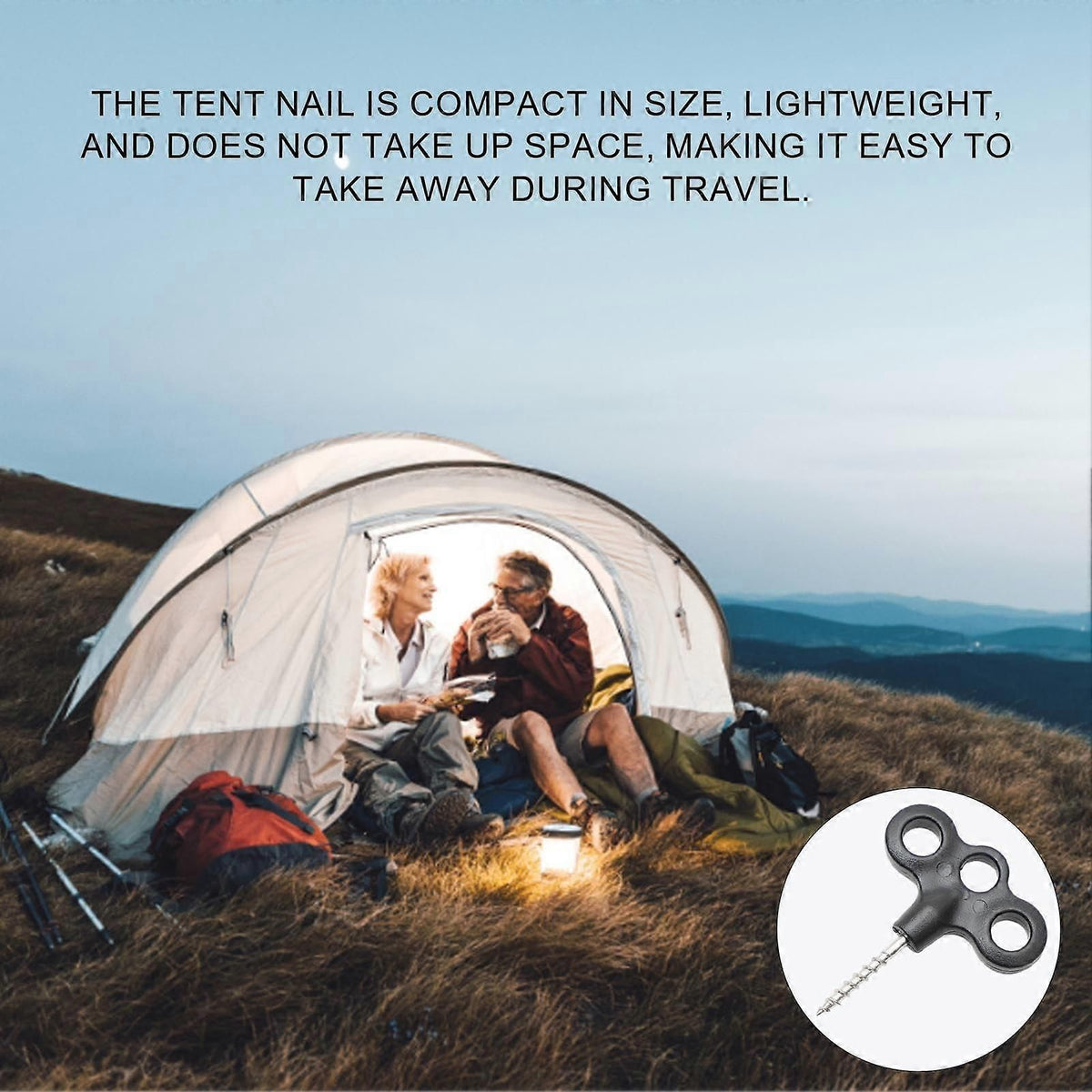 4pcs Camping Tent Stakes Screw‑In Metal Pegs, Lightweight Rust‑Resistant Windproof Stakes for Outdoor Use