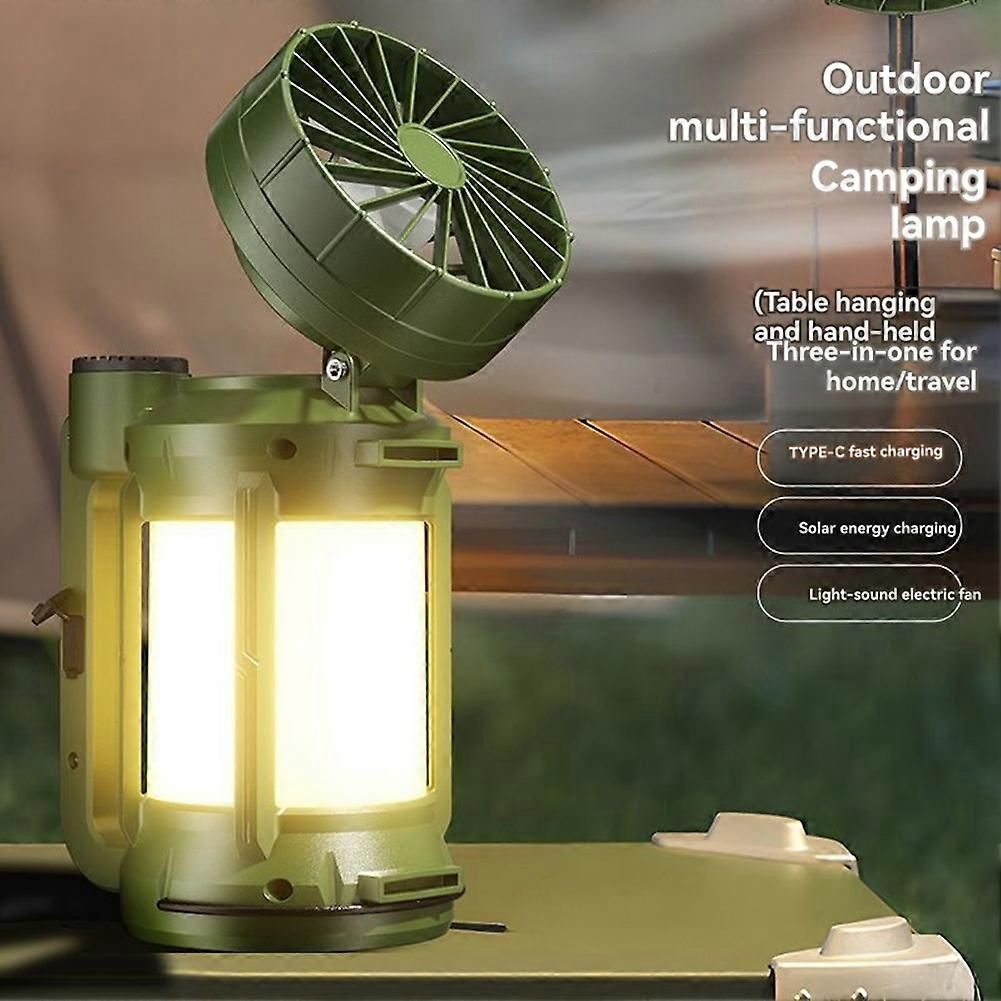 Solar Outdoor Camping Lantern with Cooling Fan Portable LED Flashlight Tent Lamp Searchlight for Outdoor Camping Hiking