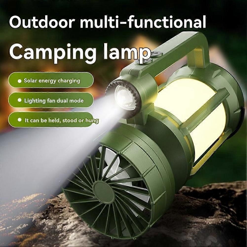 Solar Outdoor Camping Lantern with Cooling Fan Portable LED Flashlight Tent Lamp Searchlight for Outdoor Camping Hiking