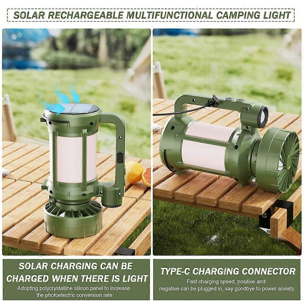 Solar Outdoor Camping Lantern with Cooling Fan Portable LED Flashlight Tent Lamp Searchlight for Outdoor Camping Hiking