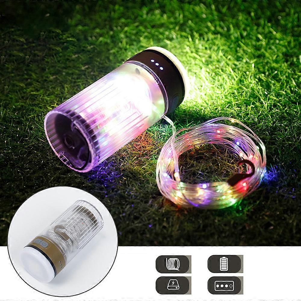 LED Camping String Light Portable 2 in 1 Campsite Ambient Lamp Waterproof Tent Light with 6 Lighting Modes Support Power Bank Function for Camping Hiking