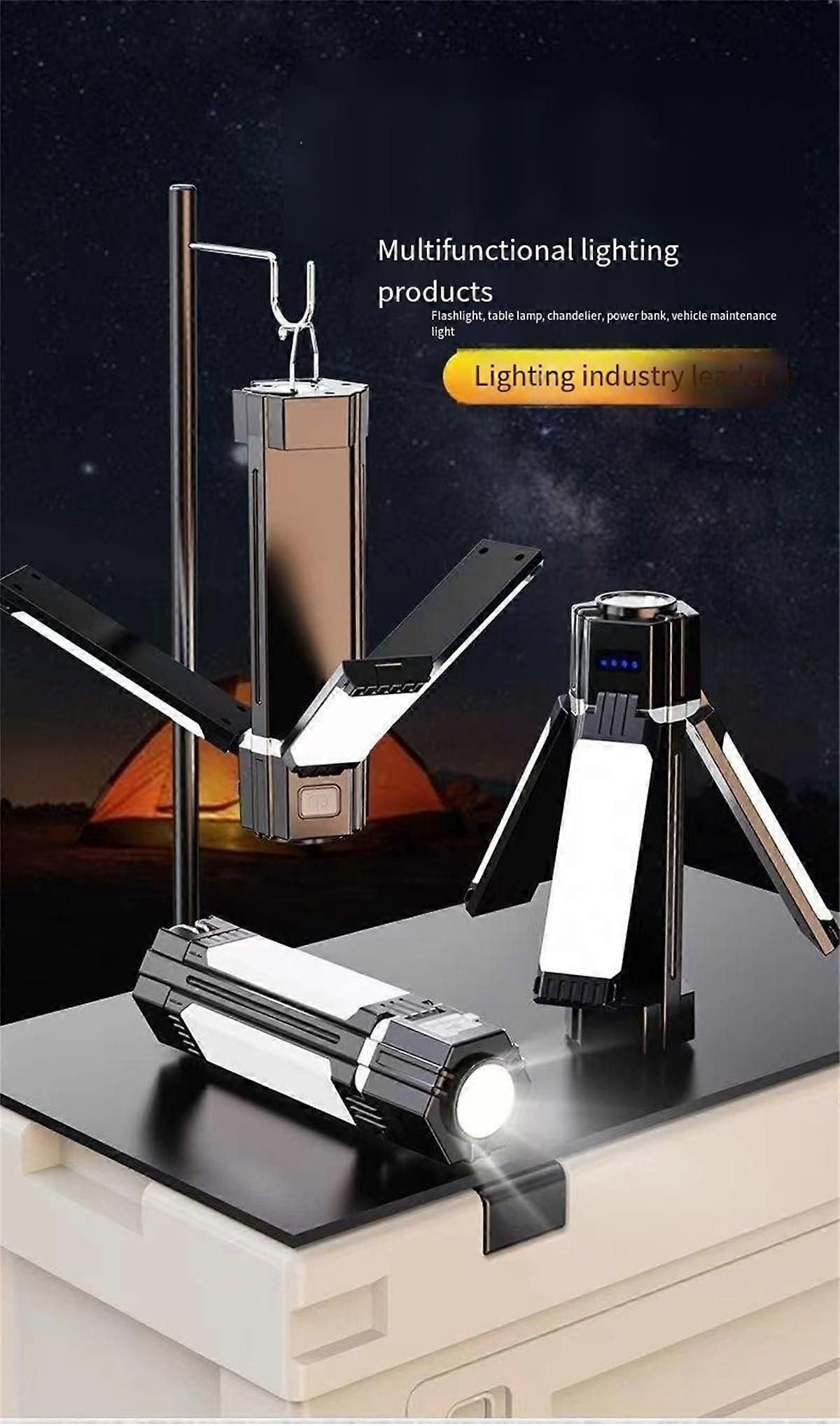 Rechargeable Camping Lantern 1500mAH Waterproof Foldable LED Lamp with 3 Modes for Tent Hanging Black