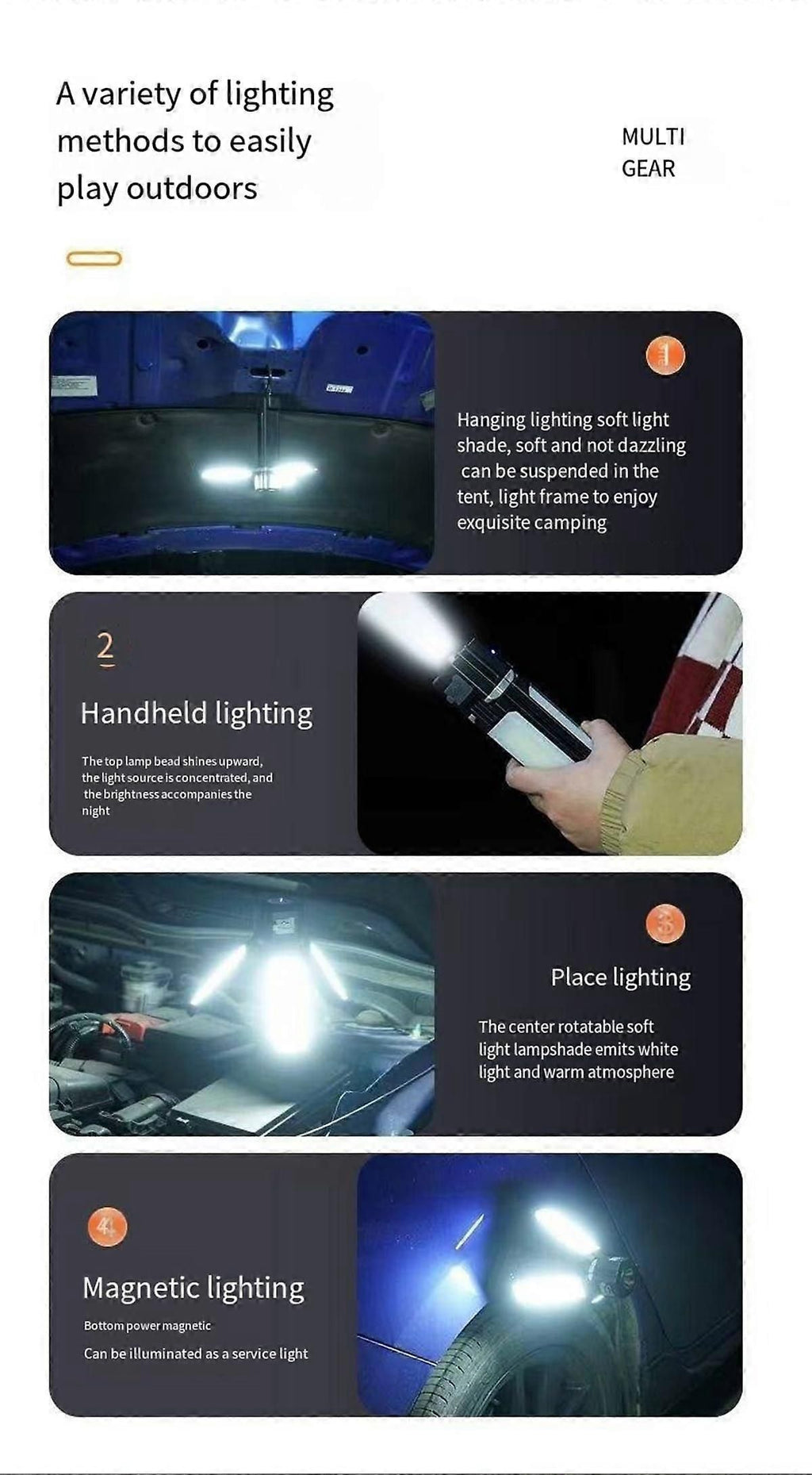 Rechargeable Camping Lantern 1500mAH Waterproof Foldable LED Lamp with 3 Modes for Tent Hanging Black