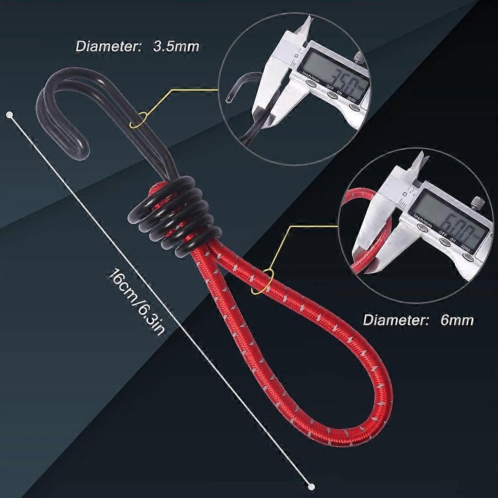 10Pcs Tent Stretch Strap Set Bungee Cords Set with Hooks, Metal Shock Cord Hook - Red
