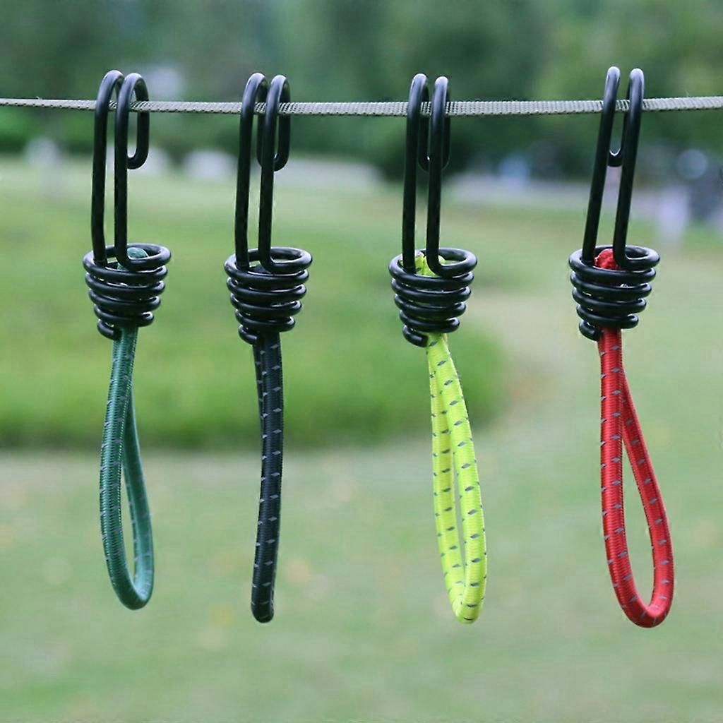10Pcs Tent Stretch Strap Set Bungee Cords Set with Hooks, Metal Shock Cord Hook - Red