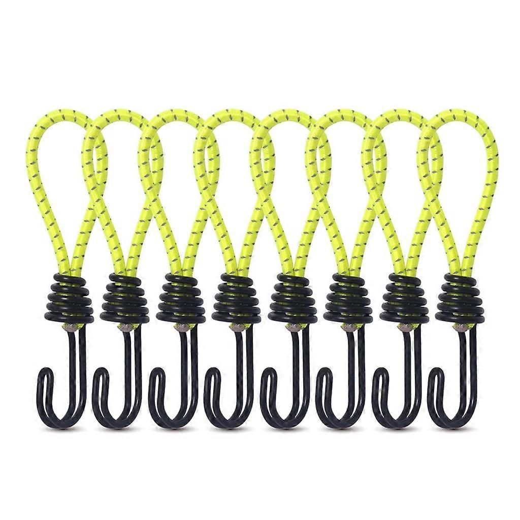 10Pcs Tent Stretch Strap Set Bungee Cords Set with Hooks, Metal Shock Cord Hook - Yellow