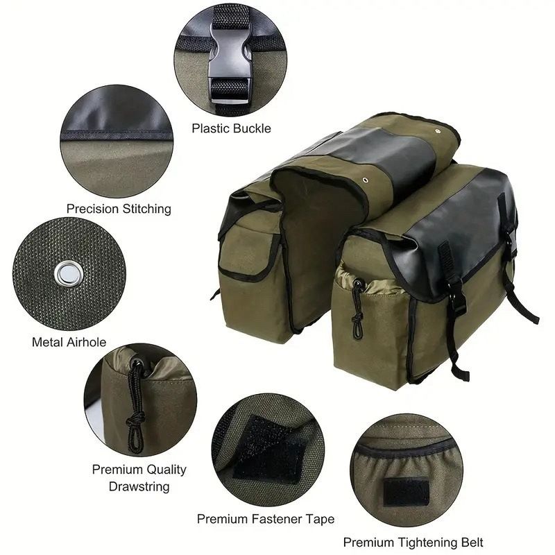 Bicycle Pannier Bag, Durable Rear Rack Storage Bag with Double Side Design for Mountain Bike, Road Bike, Folding Bike and Cycling Accessories - Army Green
