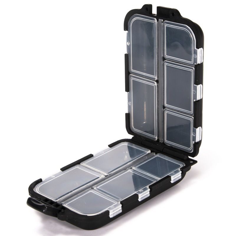 Fishing Tackle Box, 10 Compartment Small Transparent Storage Case for Hooks, Weights & Fishing Accessories - Black