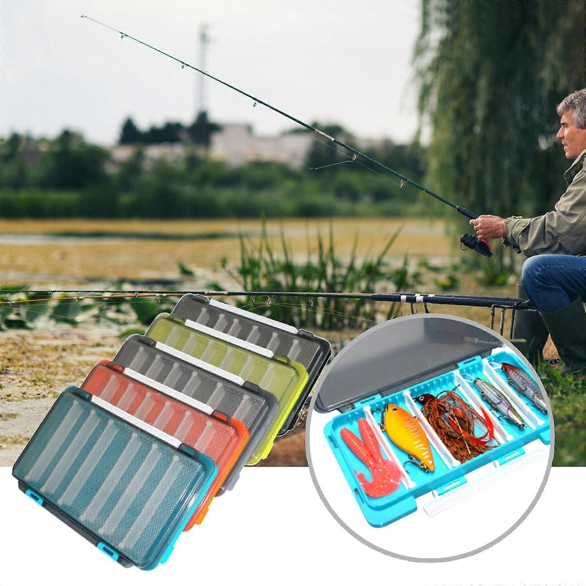 Fish Baits Storage Case with Detachable Compartments Grids Fishing Tackle Storage Box Seal Waterproof Fishing Tackle Box - Black