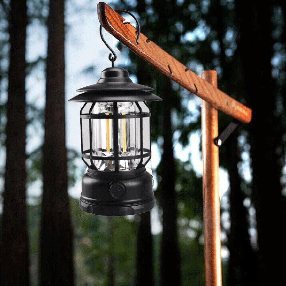 Retro Tent Camping Light Portable Rechargeable Night Lamp Black