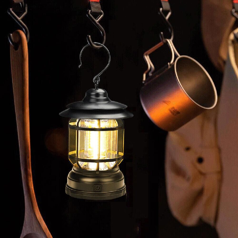 Retro Tent Camping Light Portable Rechargeable Night Lamp Black