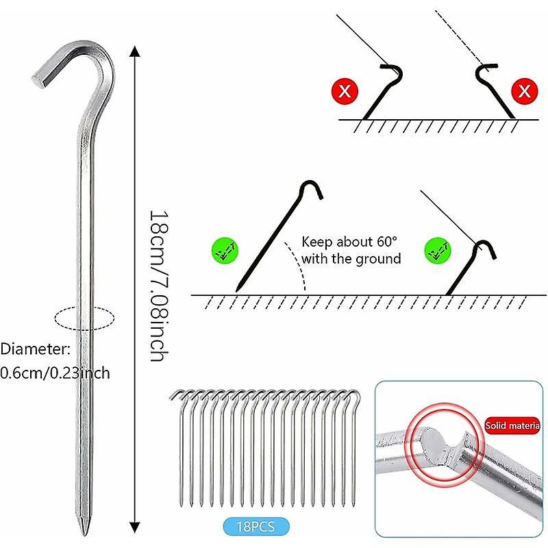 Aluminum Tent Pegs, 18 Pieces 18cm Tent Nails Tent Hooks Tent Stake Hard Ground Tent Pegs Camping Pegs Camping, for Gardening Camping Tents