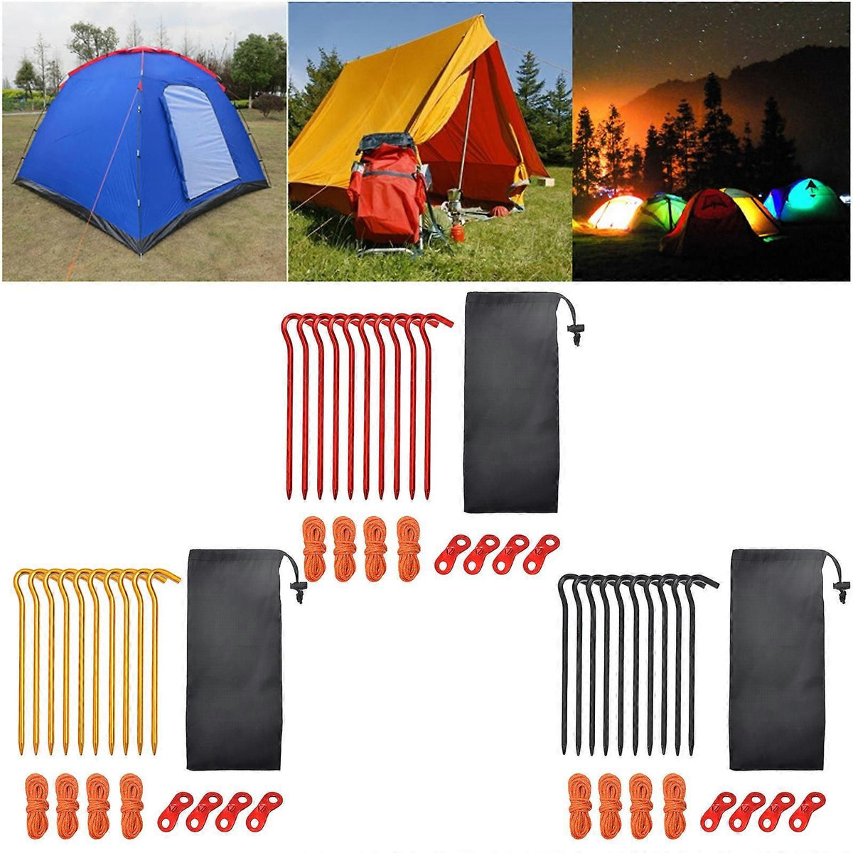 10pcs Aluminum Tent Stakes 18cm Lightweight Ground Pegs for Camping Beach Outdoor - Black