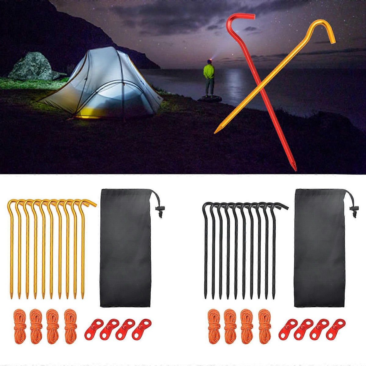 10pcs Aluminum Tent Stakes 18cm Lightweight Ground Pegs for Camping Beach Outdoor - Yellow